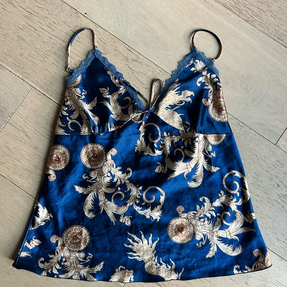 Blue silky strappy vintage top